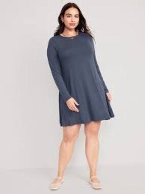 Old Navy Long-Sleeve Mini Swing Dress Blue Size XL